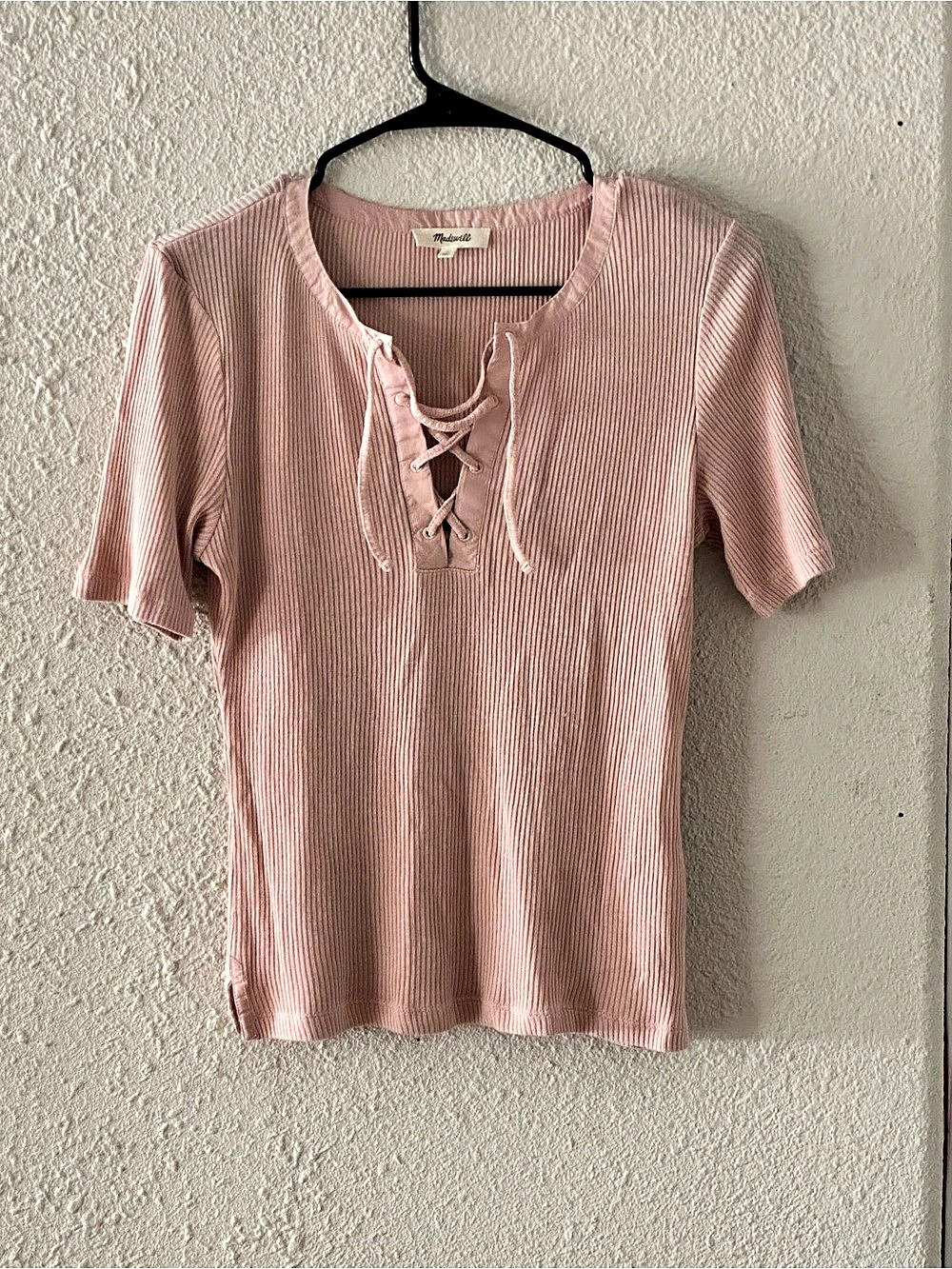 Madewell Ribbed Lace-Up Short-Sleeve Tee Pink medium
